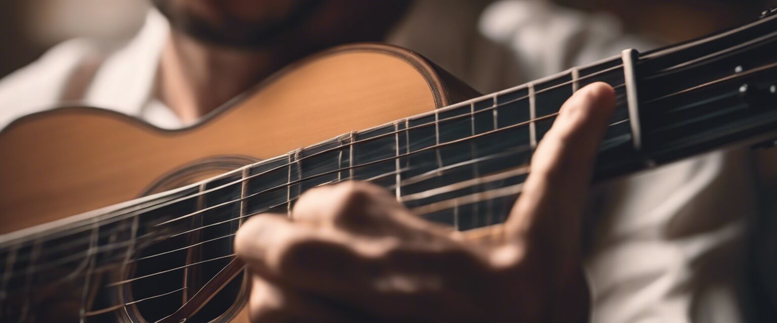 Close-up of classical guitar technique