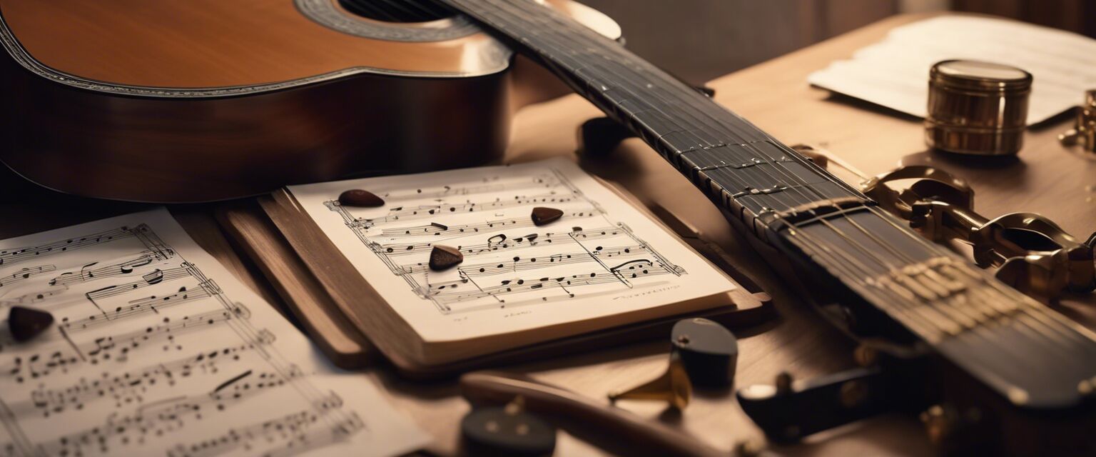 Guitar practice session with sheet music