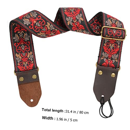 Vintage patterned guitar strap with adjustable length.