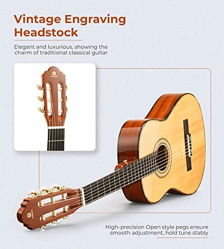 Classical guitar with vintage engraving headstock.